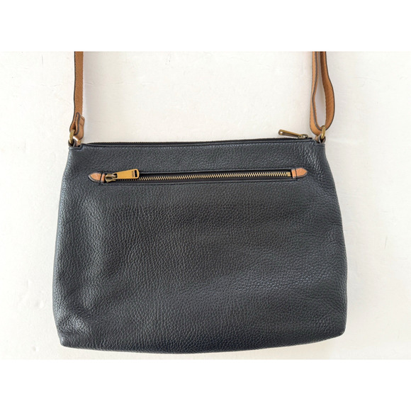 Fossil Crossbody Bag Messenger Black Tan Leather Top Zip Pockets Adjustable - Picture 12 of 16